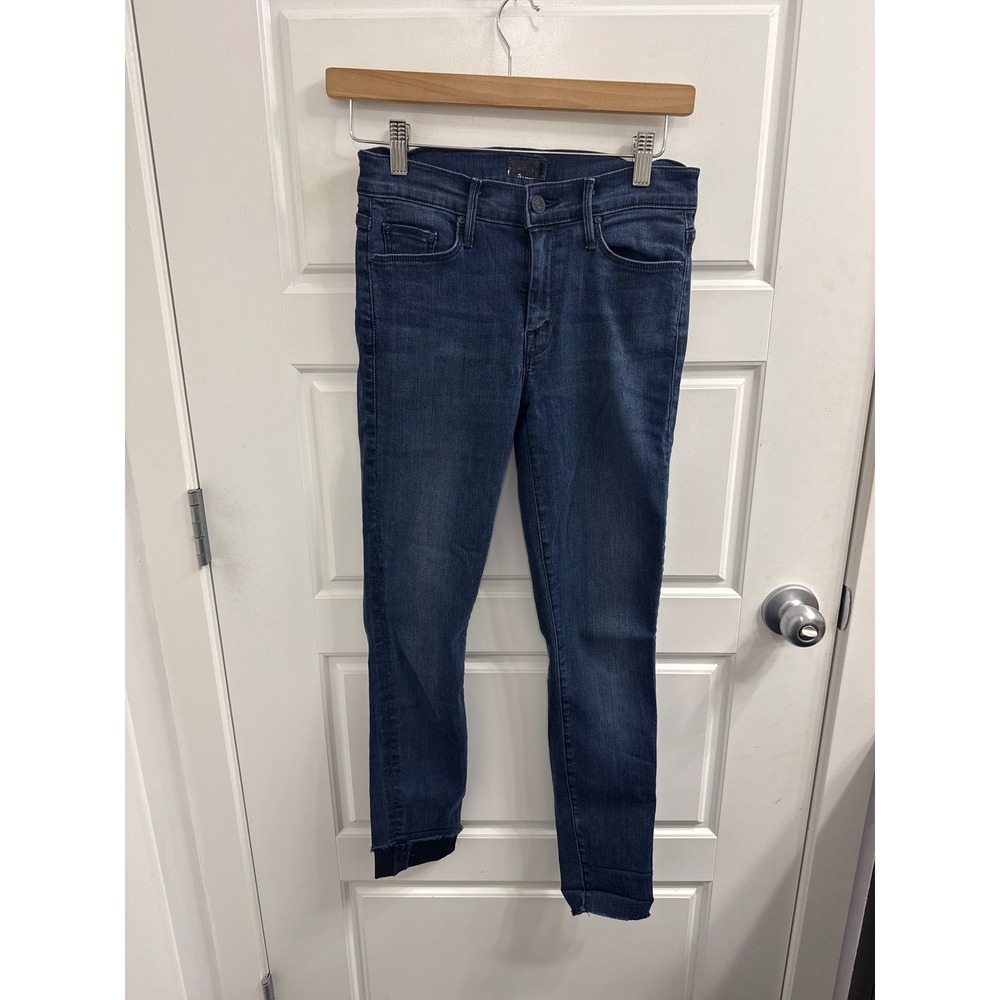 Mother‎ Looker Ankle Fray Skinny Jeans Beyond A Shadow of A Doubt Dark Wash 26